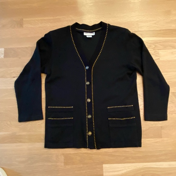 Cathy Daniels Womens Classic  Black Cardigan w Gold Buttons & Detailing / Size S - Picture 12 of 13